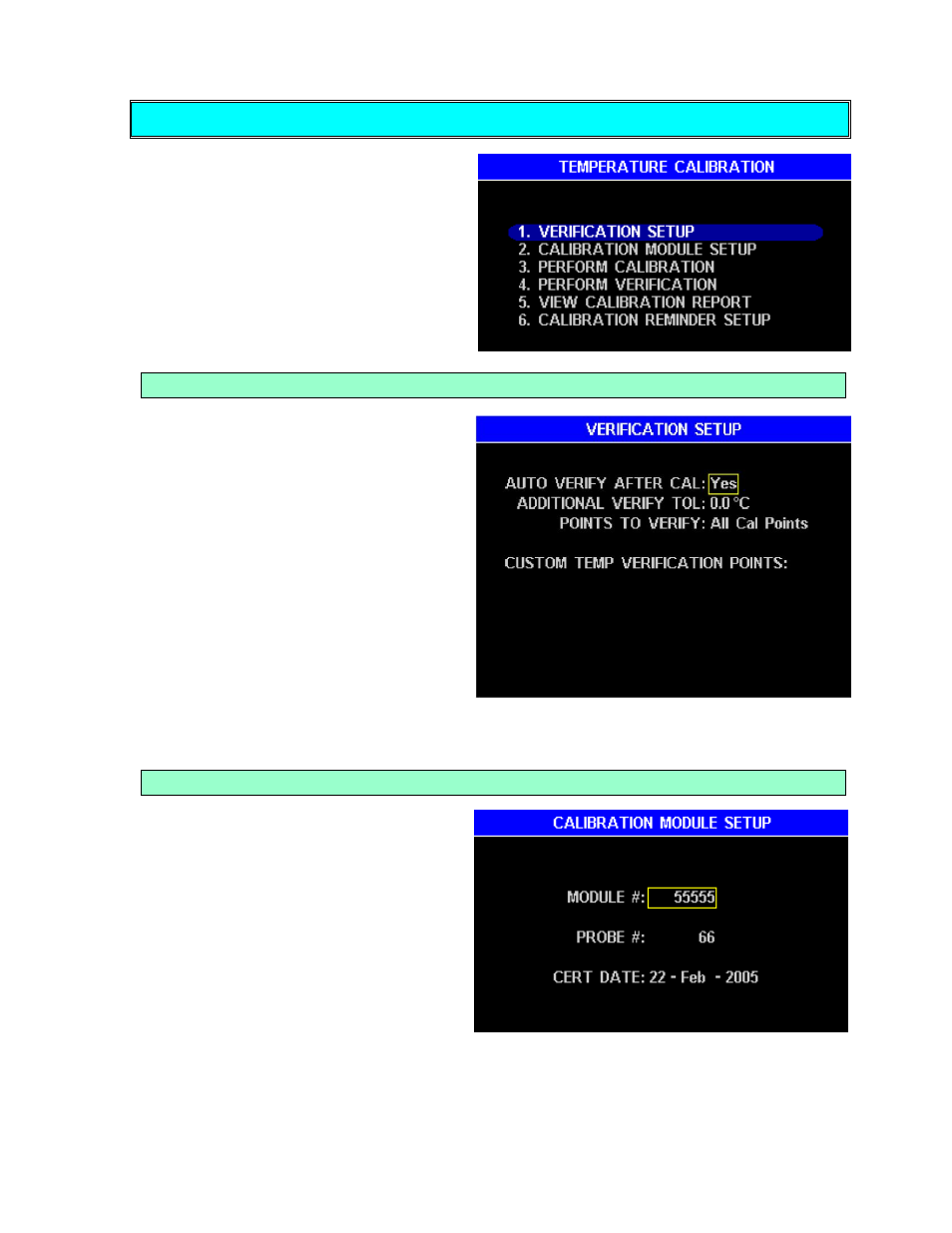 Temperature calibration, Verification setup, Calibration module setup | Arizona MAX-5000XL User Manual | Page 43 / 92
