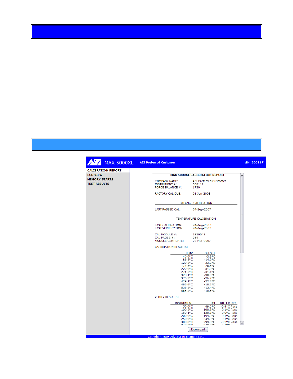 Web server, Calibration report | Arizona MAX-5000XL User Manual | Page 75 / 92