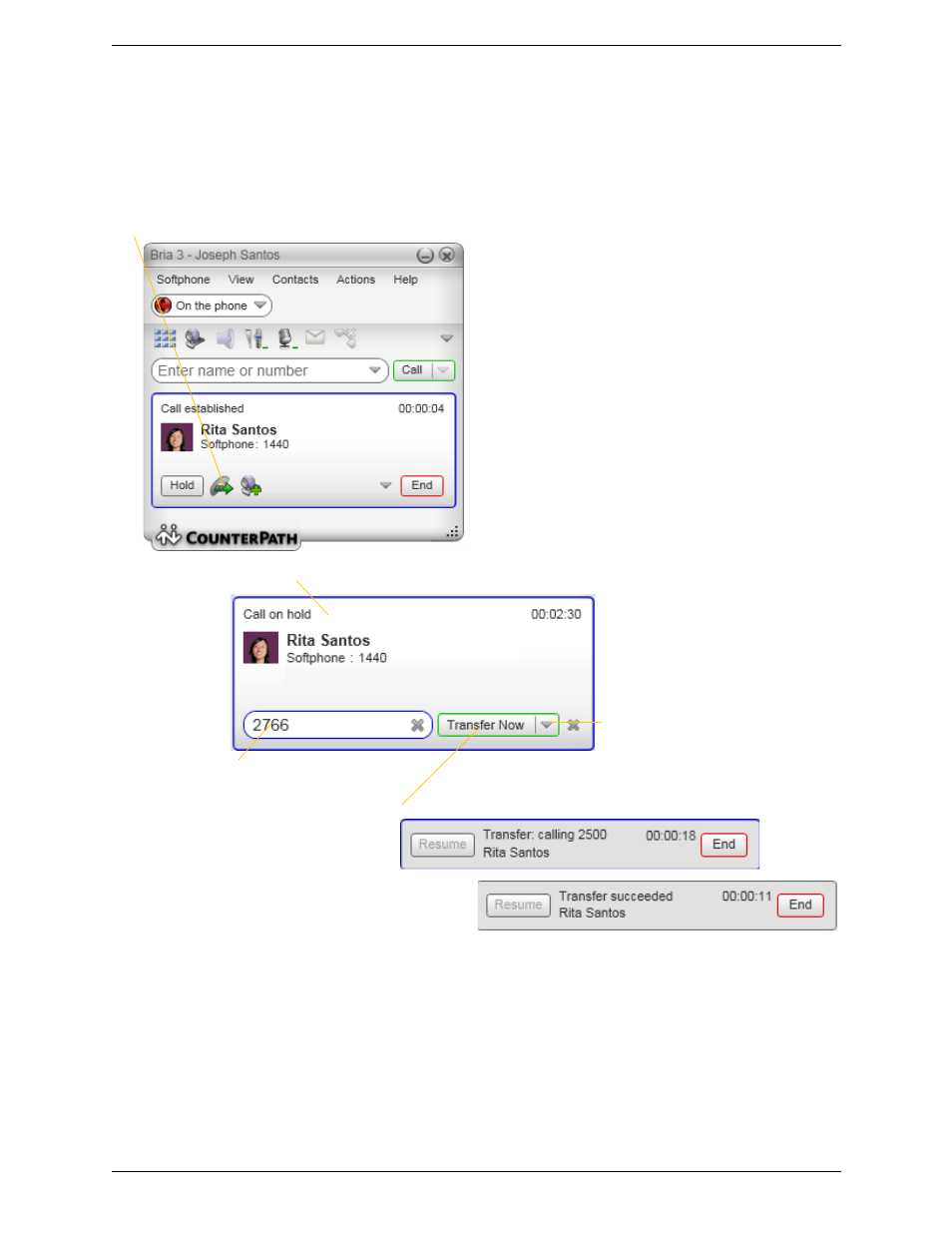 6 transfering a call, Transfering a call, Basic (unattended) transfer – transfer this call | CounterPath Bria 3.4 for Windows User Guide - Enterprise Deployments User Manual | Page 21 / 90