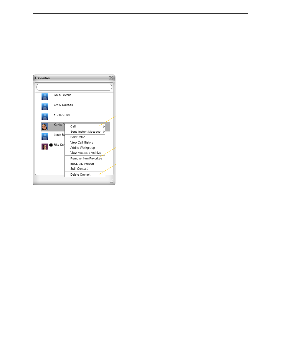 2 favorites tab, Favorites tab | CounterPath Bria 3.4 for Windows User Guide - Enterprise Deployments User Manual | Page 58 / 90