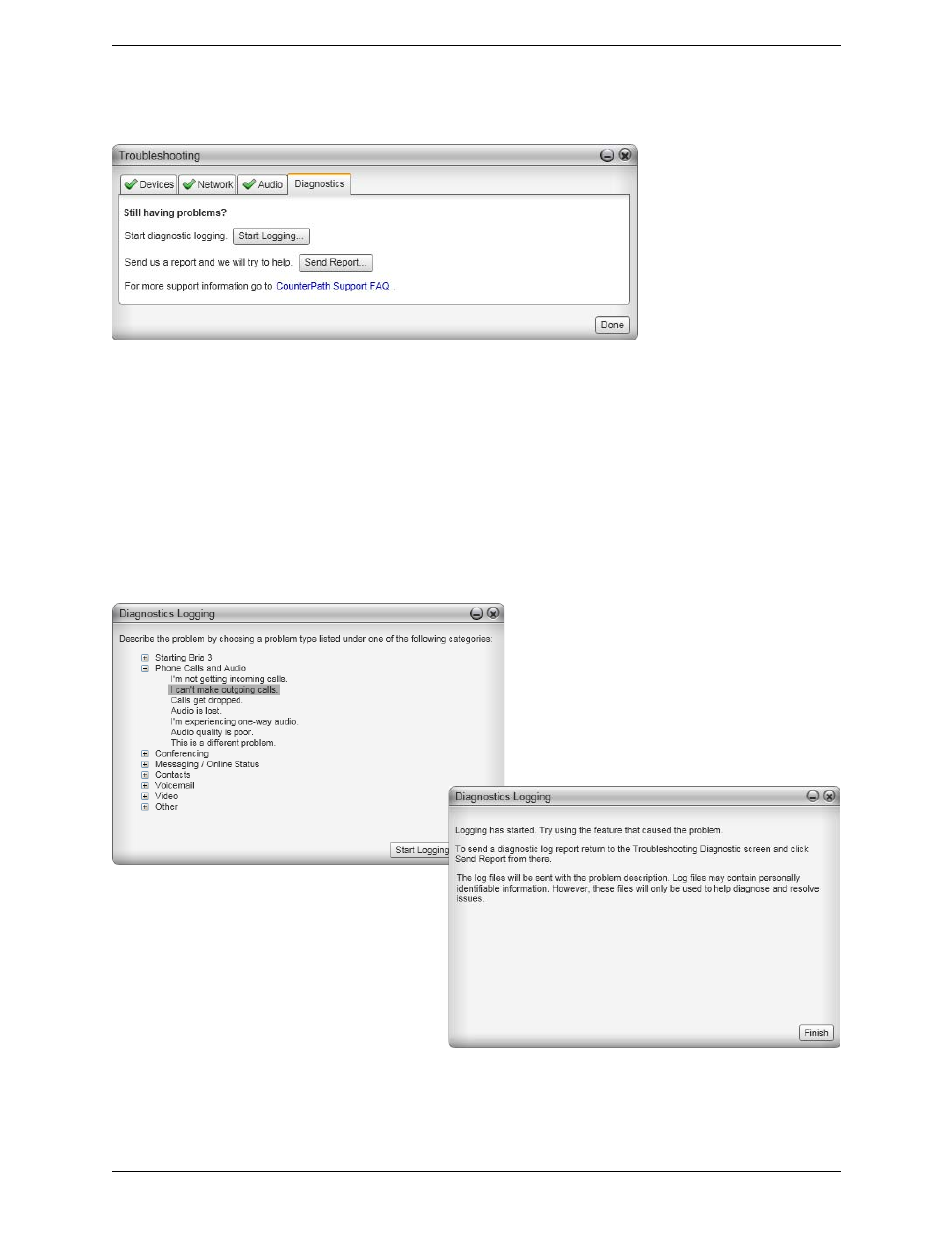 Diagnostics | CounterPath Bria 3.4 for Windows User Guide - Enterprise Deployments User Manual | Page 85 / 90