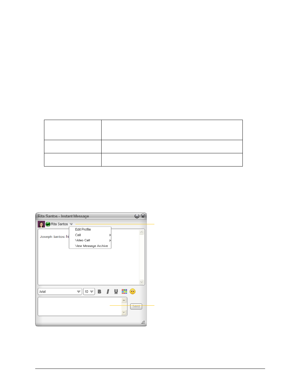 4 other bria features, 1 instant messaging, Other bria features | Instant messaging, 4other bria features, Sending an im | CounterPath Bria 3.3 for Windows User Guide - Enterprise Deployments User Manual | Page 33 / 90