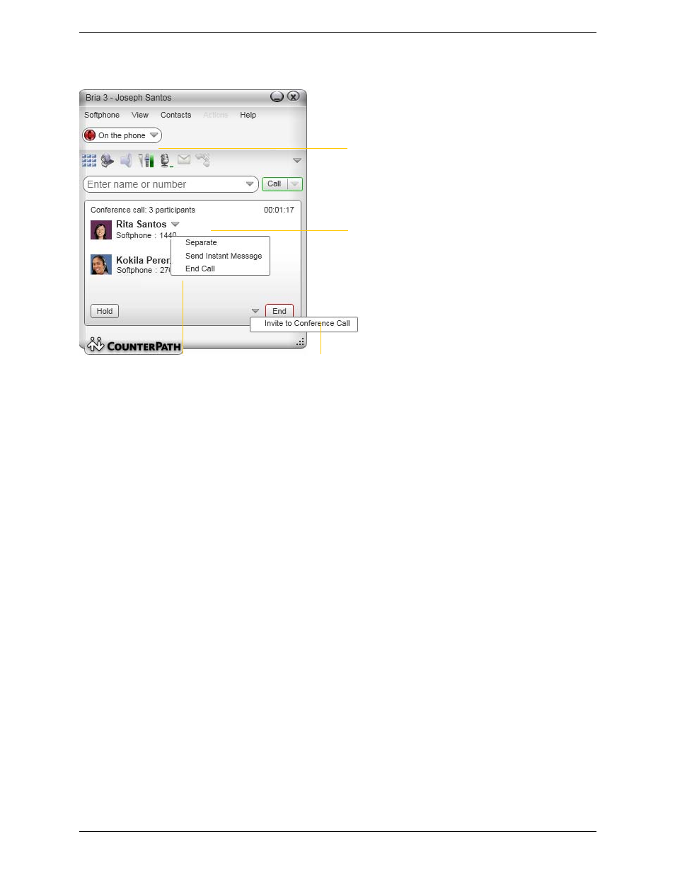 Managing the conference | CounterPath Bria 3.2 for Windows User Guide - Retail Deployments User Manual | Page 26 / 102