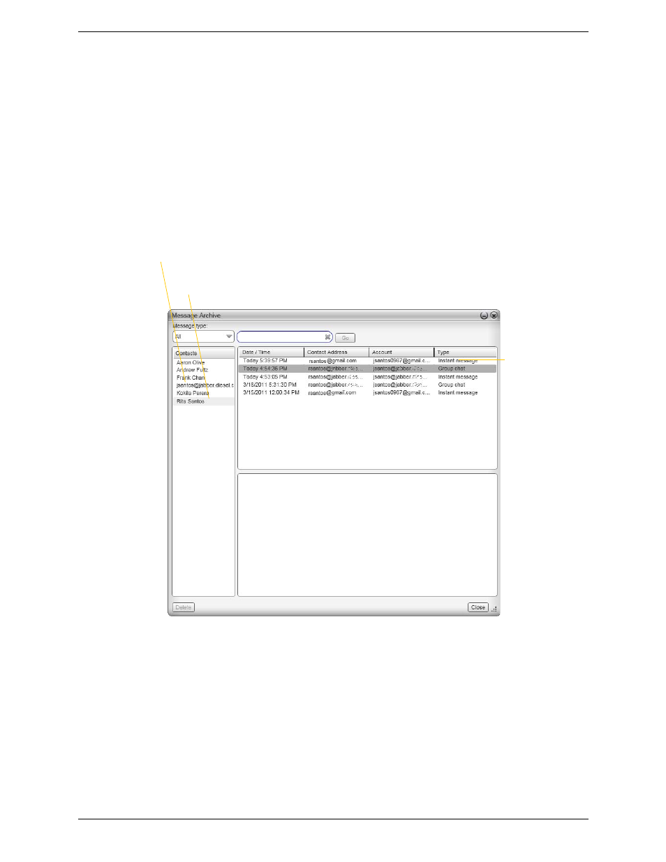 4 chat rooms, 5 viewing the message archive, Chat rooms viewing the message archive | CounterPath Bria 3.2 for Windows User Guide - Retail Deployments User Manual | Page 35 / 102