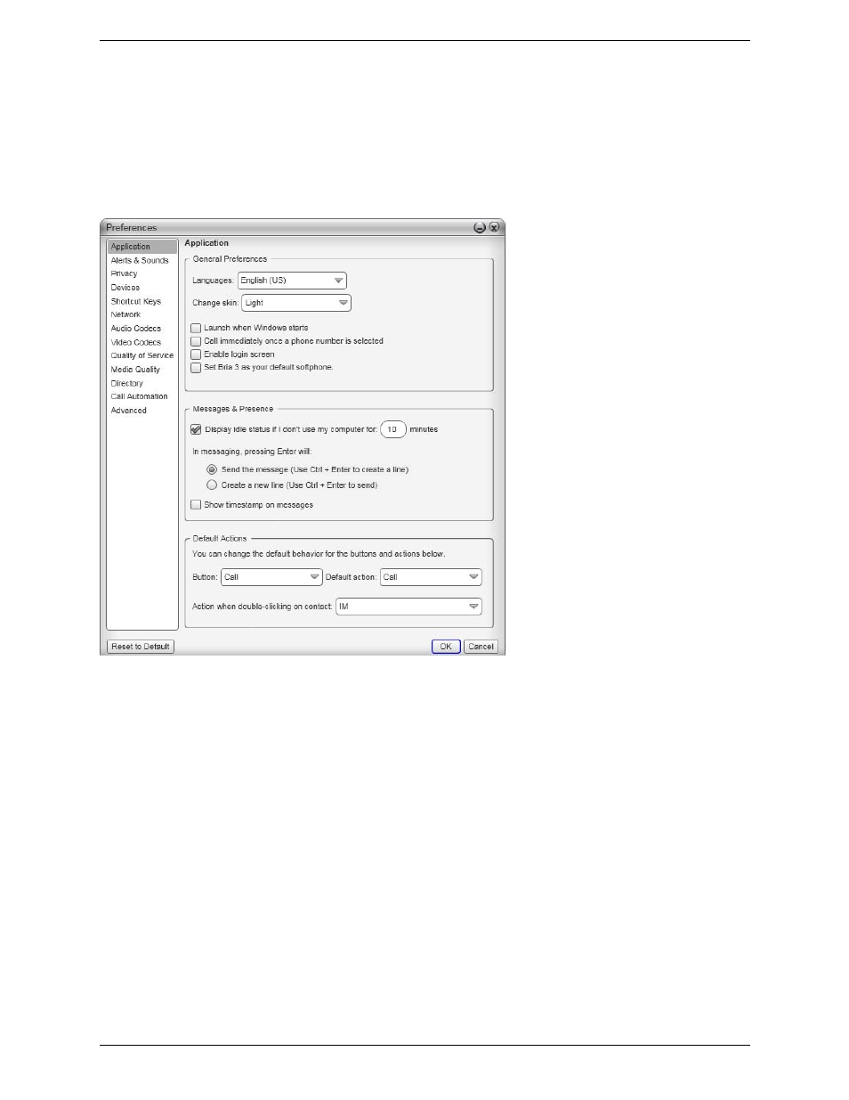 2 configuring preferences, Configuring preferences, Preferences – application | CounterPath Bria 3.2 for Windows User Guide - Retail Deployments User Manual | Page 71 / 102