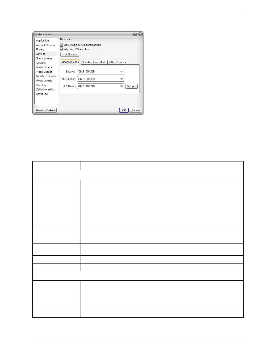 Preferences – devices | CounterPath Bria 3.2 for Windows User Guide - Retail Deployments User Manual | Page 74 / 102