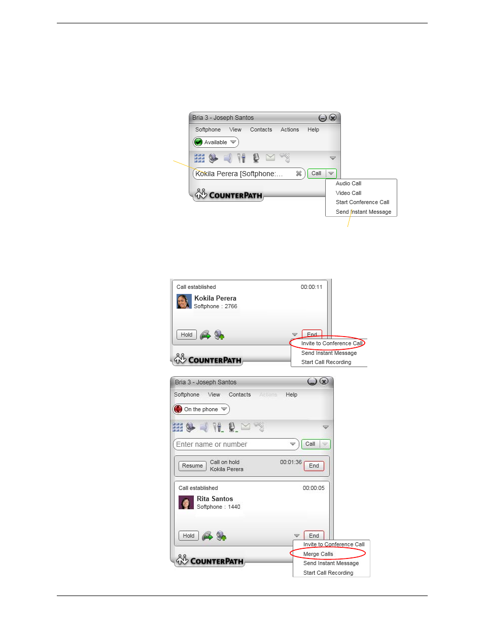8 conference calls, Conference calls, Age 21 | Starting a conference call | CounterPath Bria 3.2 for Windows User Guide - Enterprise Deployments User Manual | Page 25 / 90