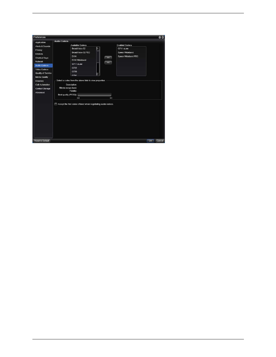 4 preferences - audio codecs, Preferences – audio codecs, 4 preferences – audio codecs | CounterPath Bria 3.1 Administrator Guide User Manual | Page 42 / 70