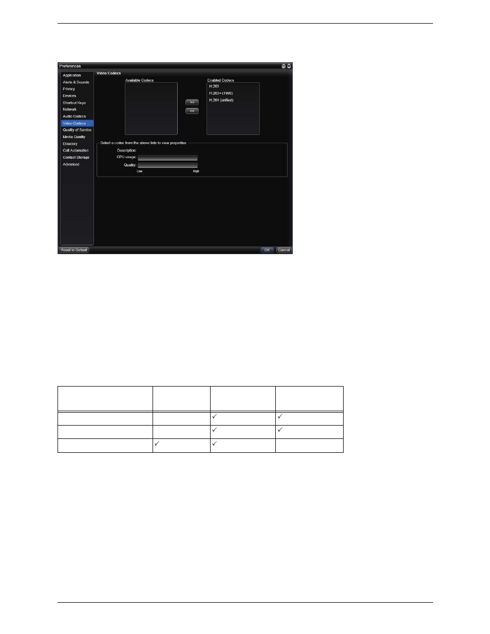 5 preferences - video codecs, Preferences – video codecs, 5 preferences – video codecs | CounterPath Bria 3.1 Administrator Guide User Manual | Page 44 / 70