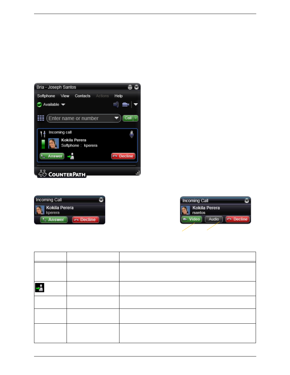 4 handling incoming calls, Handling incoming calls | CounterPath Bria 3.1 for Windows User Guide - Retail Deployments User Manual | Page 21 / 102