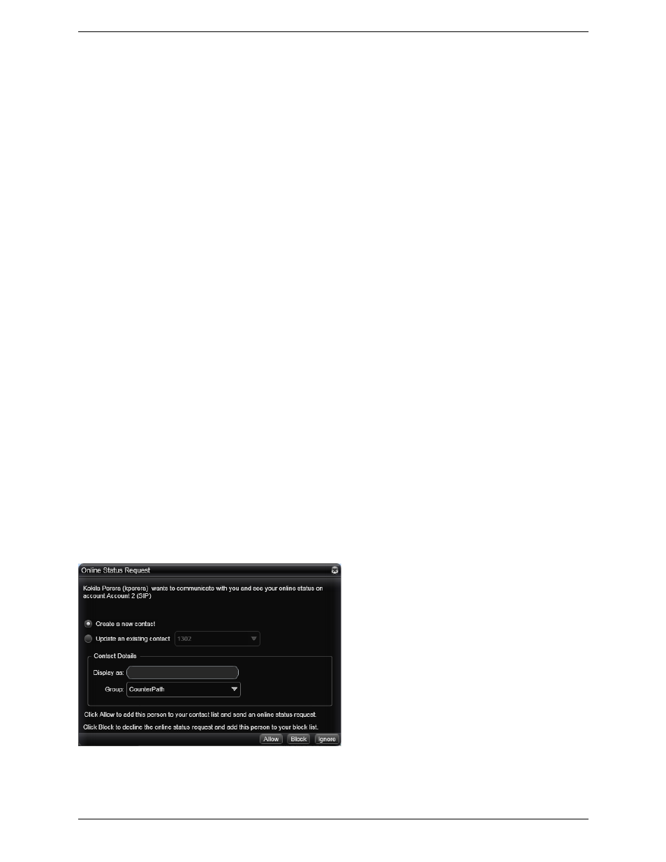 Sharing online status | CounterPath Bria 3.1 for Windows User Guide - Retail Deployments User Manual | Page 45 / 102