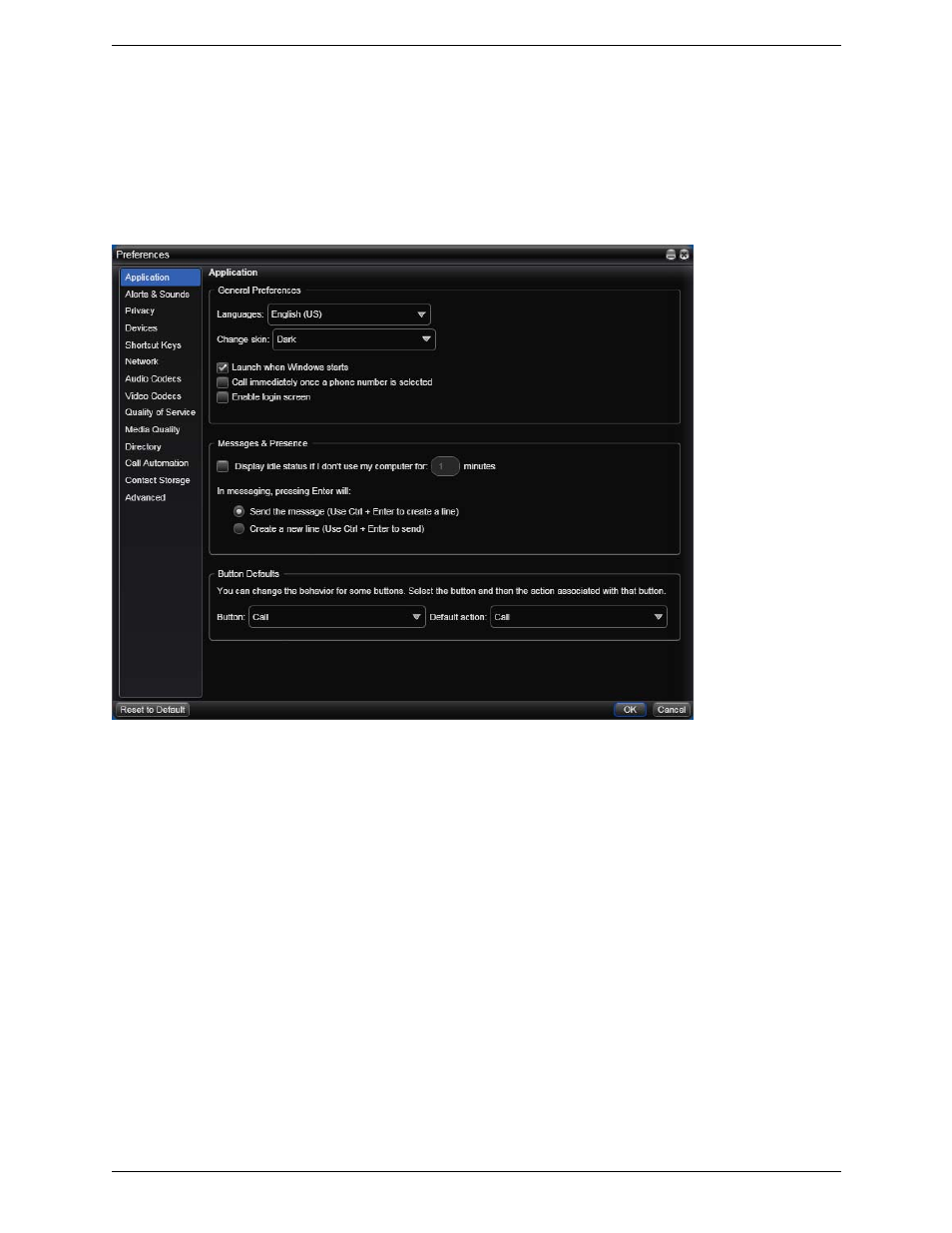 2 configuring preferences, Configuring preferences, Preferences – application | CounterPath Bria 3.1 for Windows User Guide - Retail Deployments User Manual | Page 68 / 102