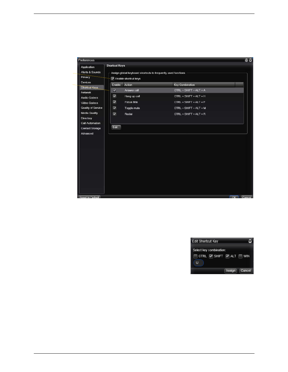 Preferences – shortcut keys | CounterPath Bria 3.1 for Windows User Guide - Retail Deployments User Manual | Page 74 / 102
