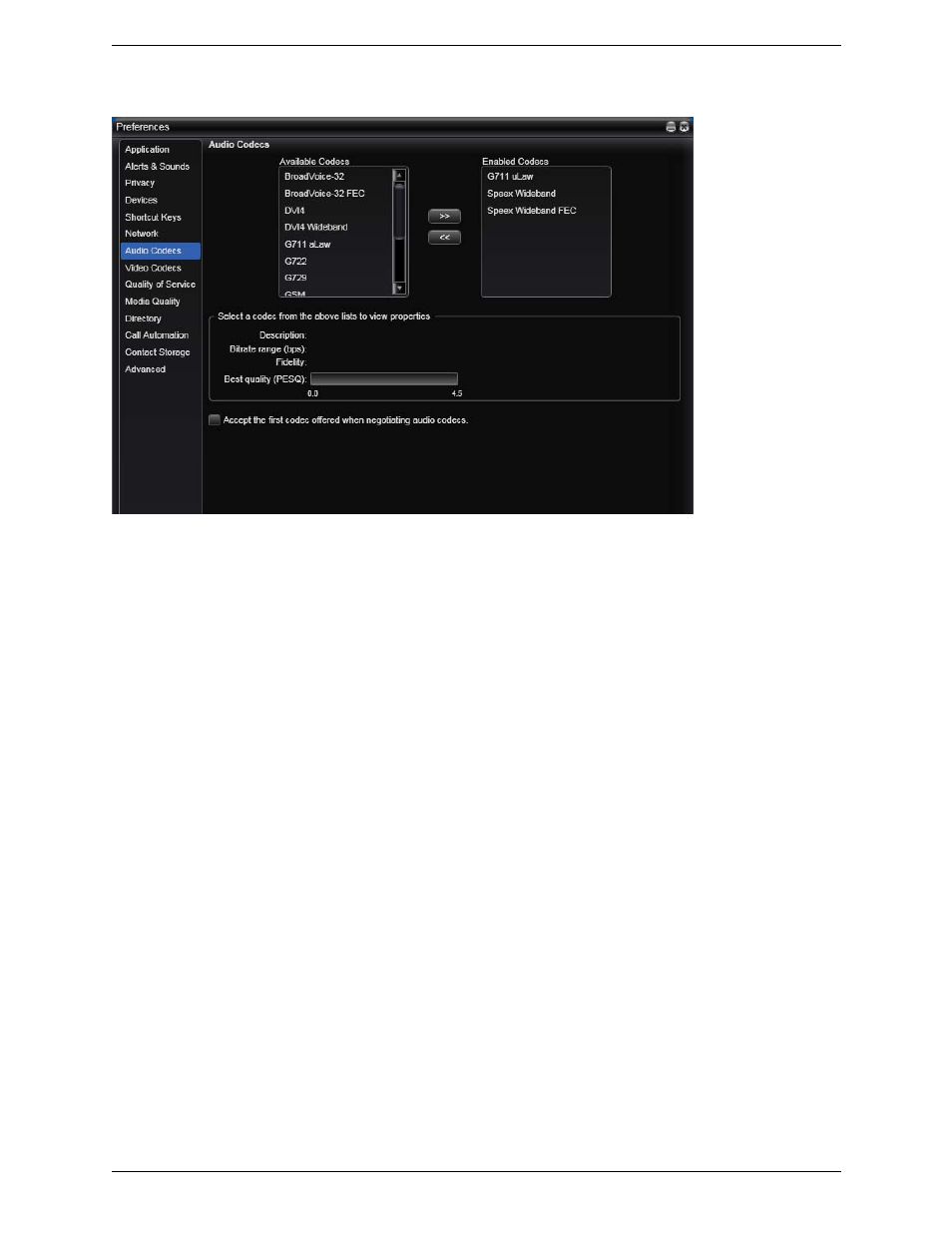 Preferences – audio codecs | CounterPath Bria 3.1 for Windows User Guide - Retail Deployments User Manual | Page 76 / 102