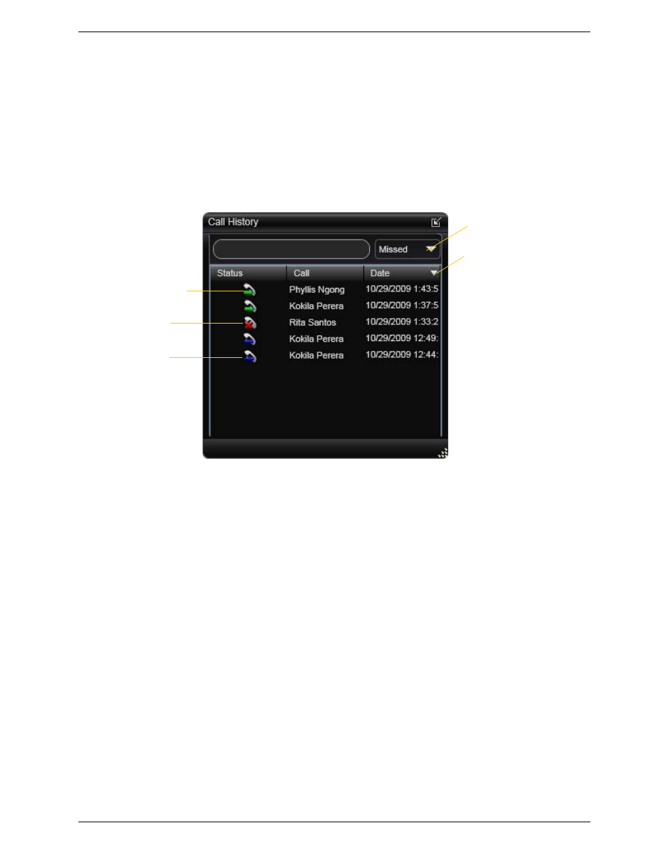6 using other resources, 1 history tab, Using other resources | History tab, 6using other resources, Managing the lists of calls, Phoning from history | CounterPath Bria 3.1 for Windows User Guide - Enterprise Deployments User Manual | Page 53 / 82