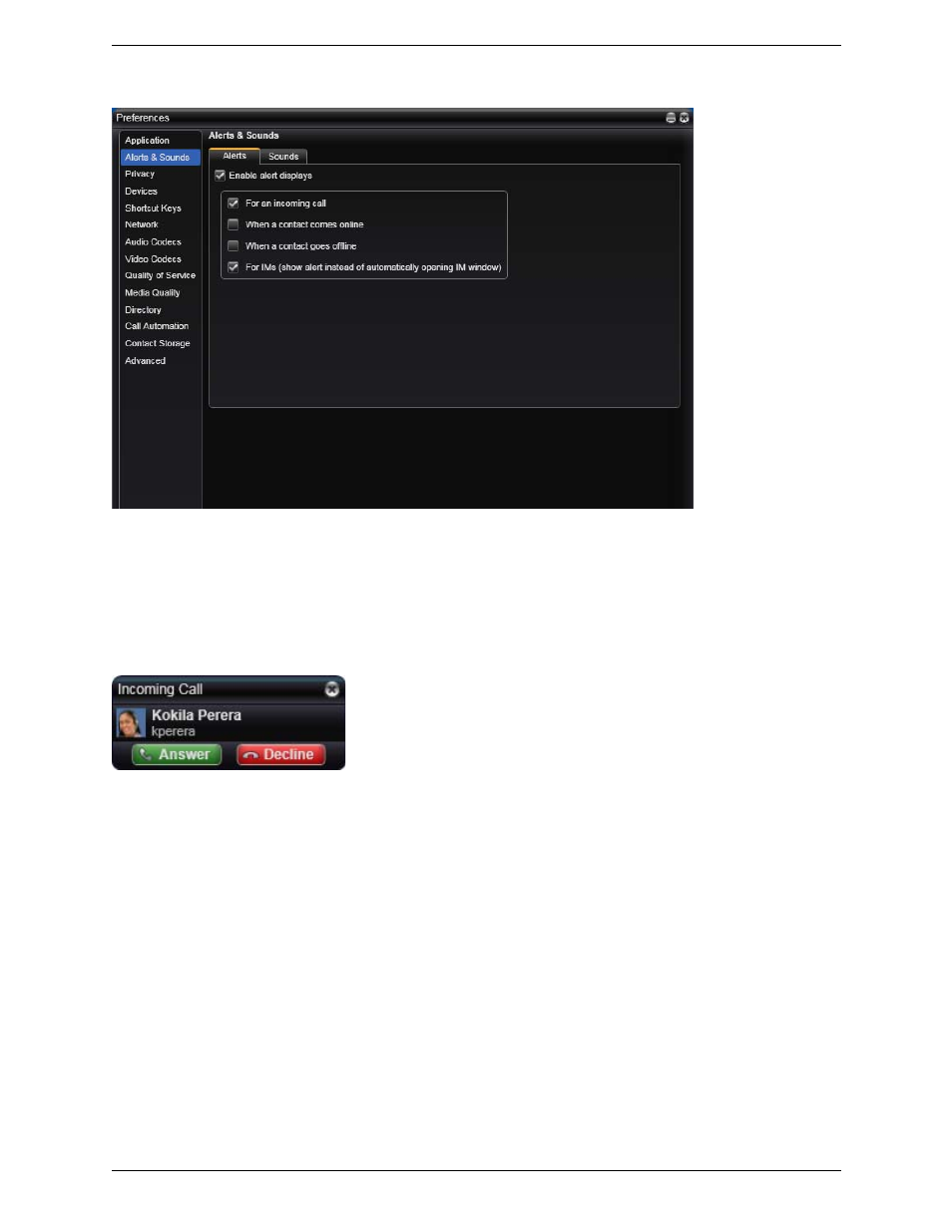 Preferences – alerts & sounds | CounterPath Bria 3.1 for Windows User Guide - Enterprise Deployments User Manual | Page 61 / 82