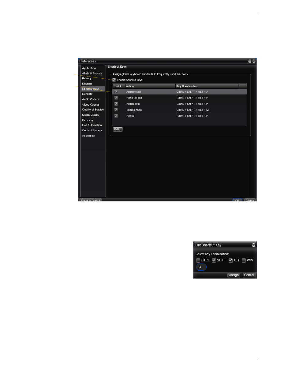 Preferences – shortcut keys | CounterPath Bria 3.1 for Windows User Guide - Enterprise Deployments User Manual | Page 66 / 82