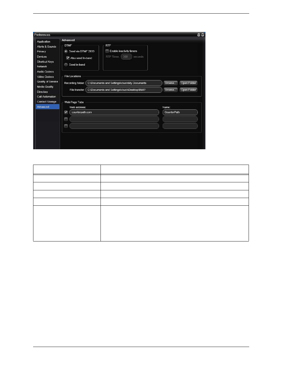 Preferences – advanced | CounterPath Bria 3.1 for Windows User Guide - Enterprise Deployments User Manual | Page 71 / 82