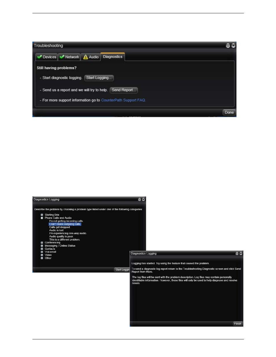 Diagnostics | CounterPath Bria 3.1 for Windows User Guide - Enterprise Deployments User Manual | Page 76 / 82