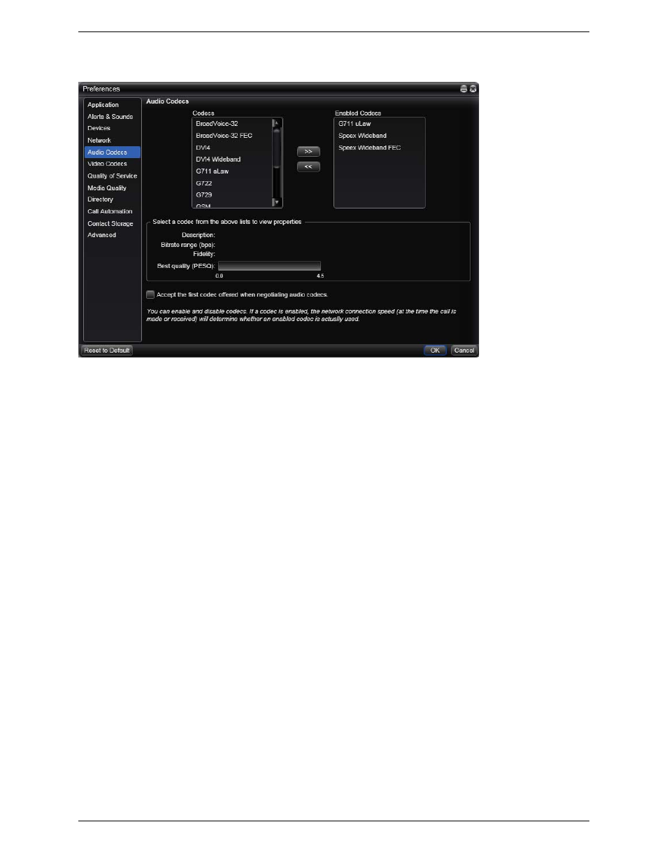 Preferences – audio codecs | CounterPath Bria 3.0 for Windows User Guide – Retail Deployments (Revision 2) User Manual | Page 69 / 94