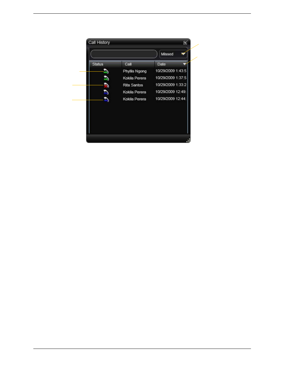 2 history tab, History tab, Managing the lists of calls | Phoning from history | CounterPath Bria 3.0 for Windows User Guide – Enterprise Deployments (Revision 2) User Manual | Page 42 / 70