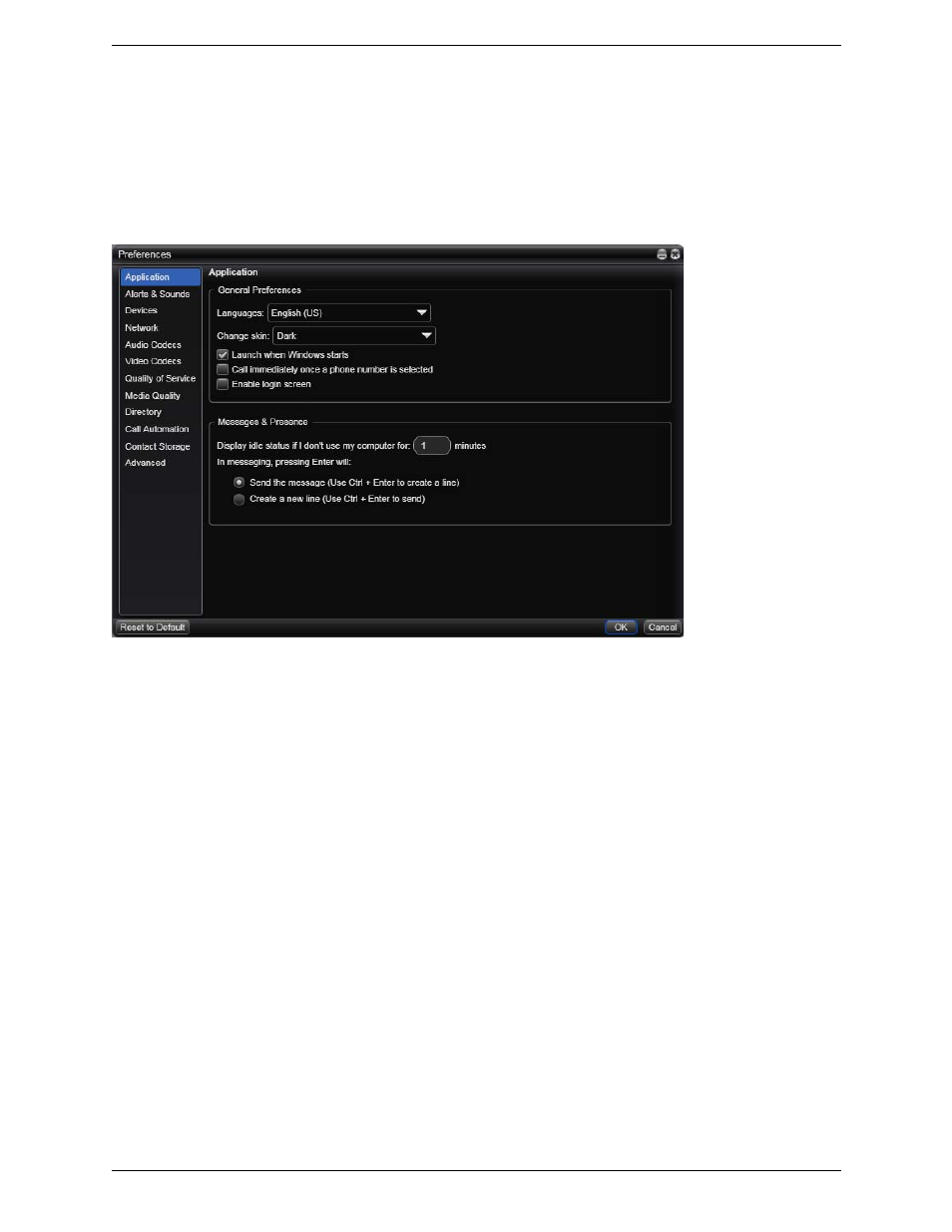 2 configuring preferences, Configuring preferences, Preferences – application | CounterPath Bria 3.0 for Windows User Guide – Enterprise Deployments (Revision 2) User Manual | Page 52 / 70