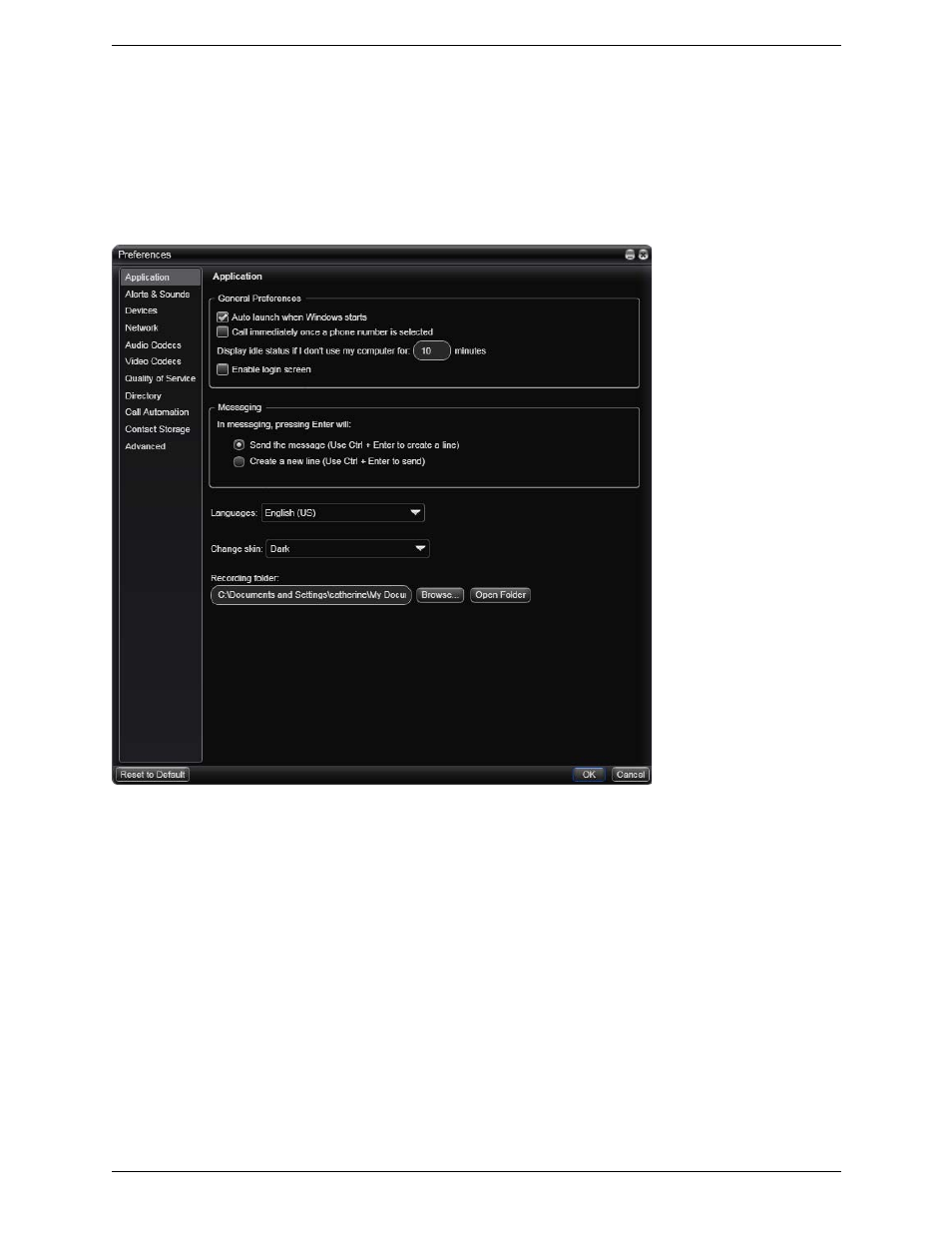 2 configuring preferences, Configuring preferences, Preferences – application | CounterPath Bria 3.0 for Windows User Guide – Retail Deployments User Manual | Page 61 / 92
