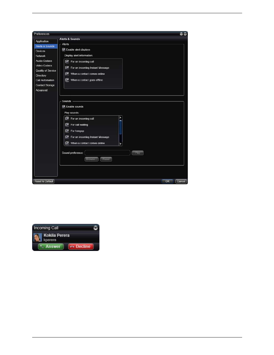Preferences – alerts & sounds | CounterPath Bria 3.0 for Windows User Guide – Retail Deployments User Manual | Page 62 / 92