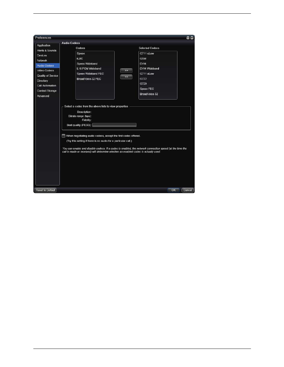 Preferences – audio codecs | CounterPath Bria 3.0 for Windows User Guide – Retail Deployments User Manual | Page 68 / 92
