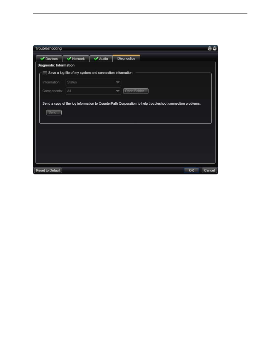 Diagnostics | CounterPath Bria 3.0 for Windows User Guide – Retail Deployments User Manual | Page 80 / 92