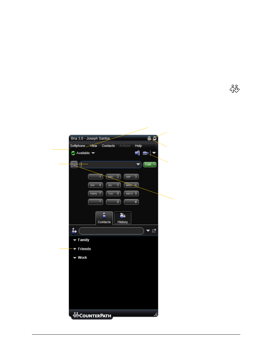 3 using bria, 1 starting and quitting bria, 2 the onscreen softphone | Using bria, Starting and quitting bria the onscreen softphone, 3using bria | CounterPath Bria 3.0 for Windows User Guide – Enterprise Deployments User Manual | Page 13 / 70