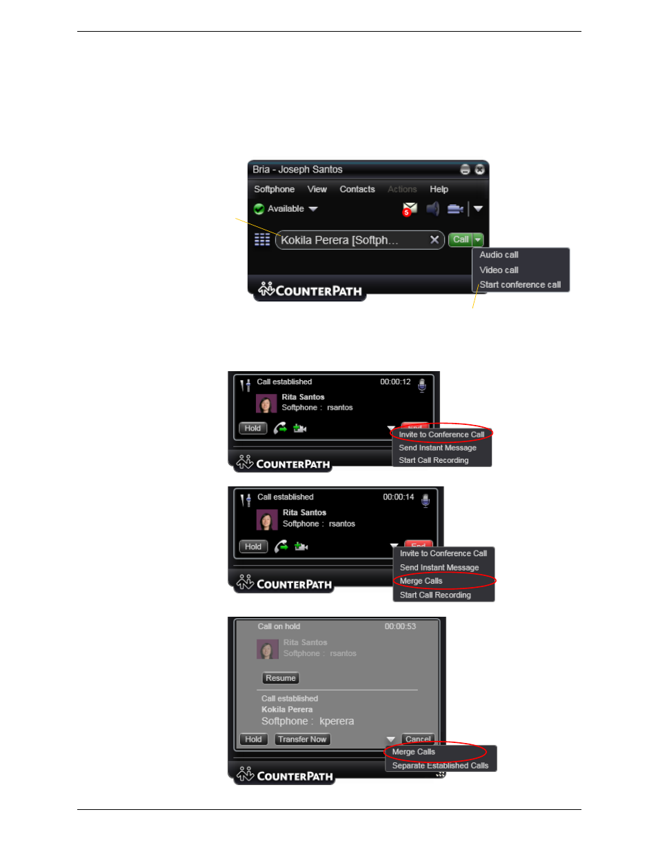 8 conference calls, Conference calls, Starting a conference call | CounterPath Bria 3.0 for Windows User Guide – Enterprise Deployments User Manual | Page 26 / 70