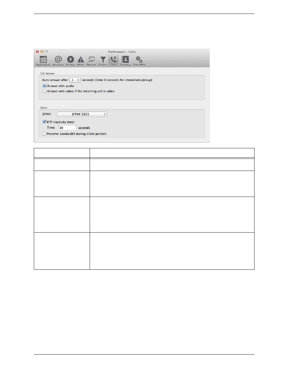 Preferences – calls | CounterPath Bria 3.5.2 for Mac User Guide - Retail Deployments User Manual | Page 73 / 88