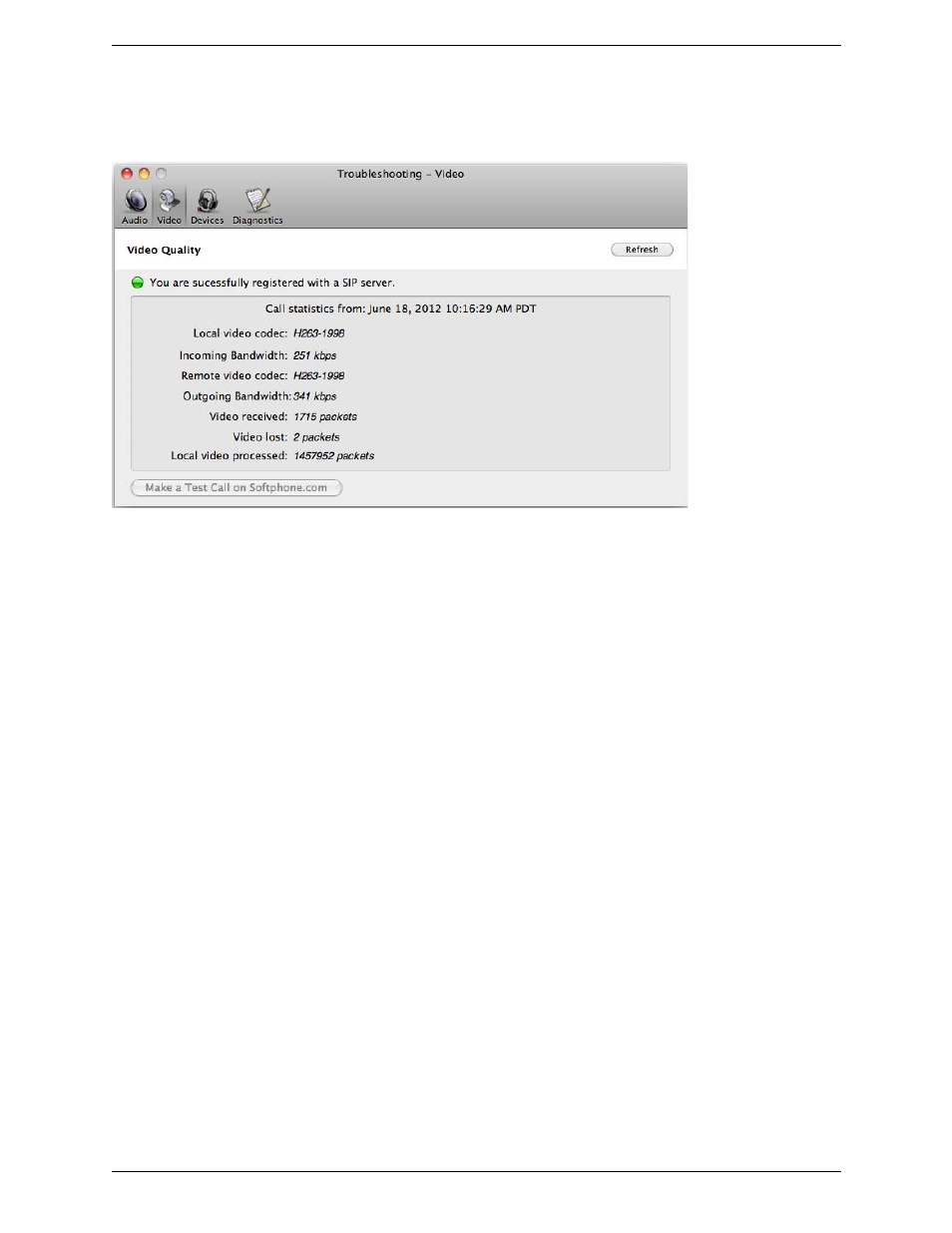 Testing video quality | CounterPath Bria 3.5.2 for Mac User Guide - Retail Deployments User Manual | Page 78 / 88