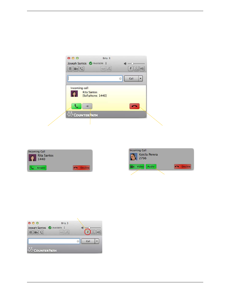 3 handling incoming calls, Handling incoming calls, Auto answer | CounterPath Bria 3.5.1 for Mac User Guide - Enterprise Deployments User Manual | Page 19 / 76