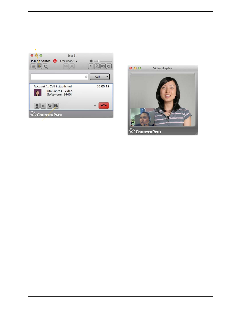 Pausing and resuming video | CounterPath Bria 3.5.1 for Mac User Guide - Enterprise Deployments User Manual | Page 24 / 76