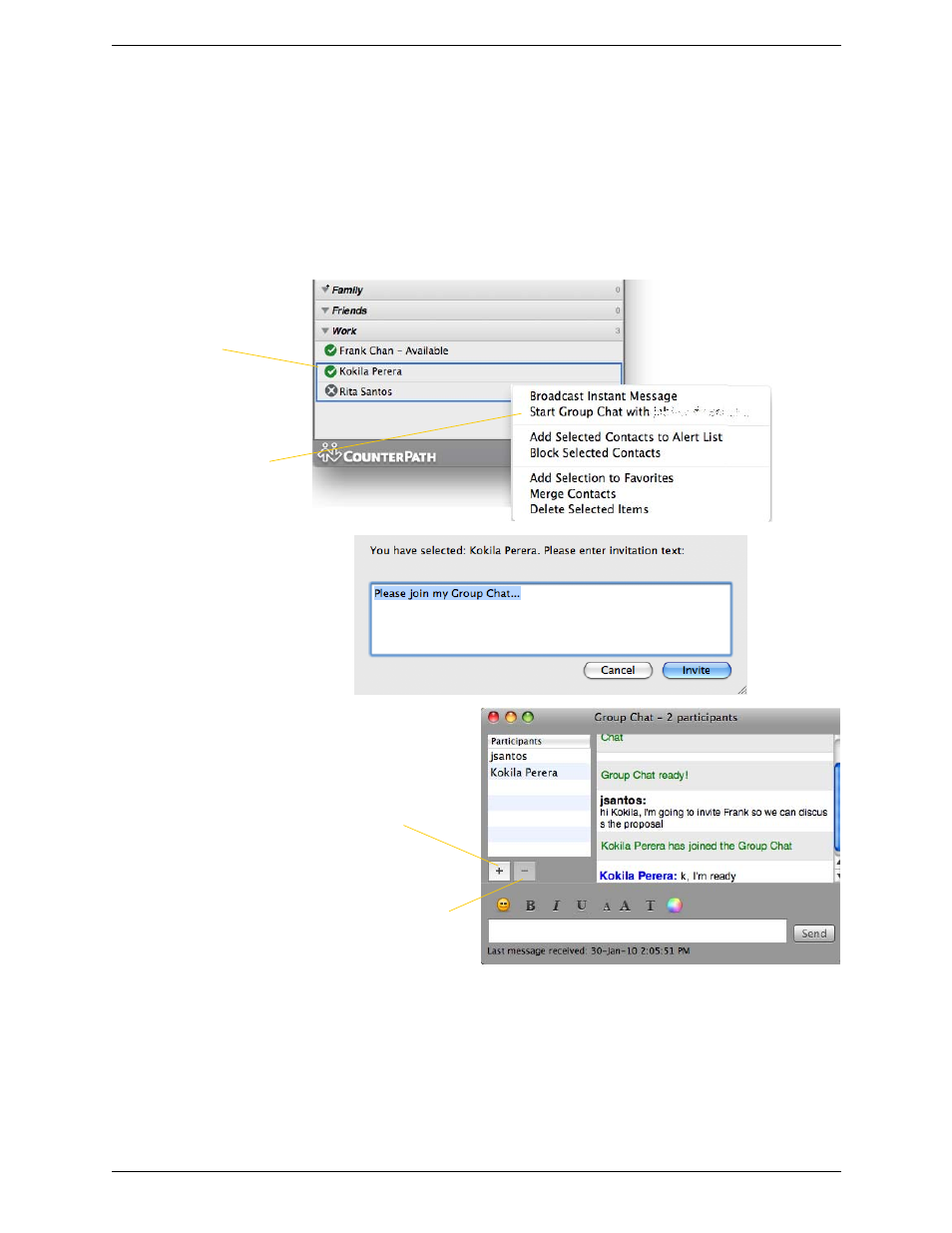 3 group chat (conference im), Group chat (conference im) | CounterPath Bria 3.5.1 for Mac User Guide - Enterprise Deployments User Manual | Page 33 / 76