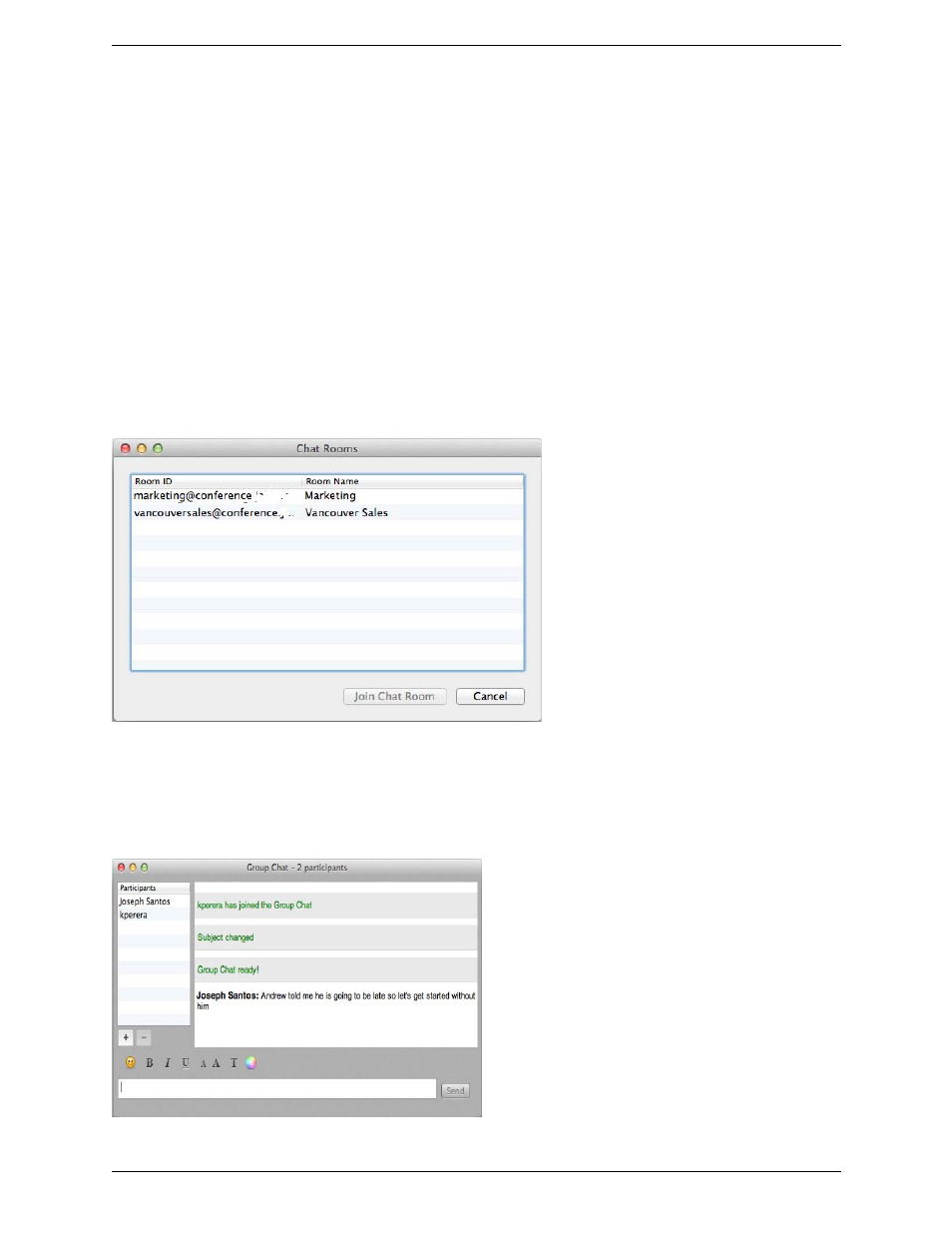 4 chat rooms, Chat rooms | CounterPath Bria 3.5.1 for Mac User Guide - Enterprise Deployments User Manual | Page 34 / 76