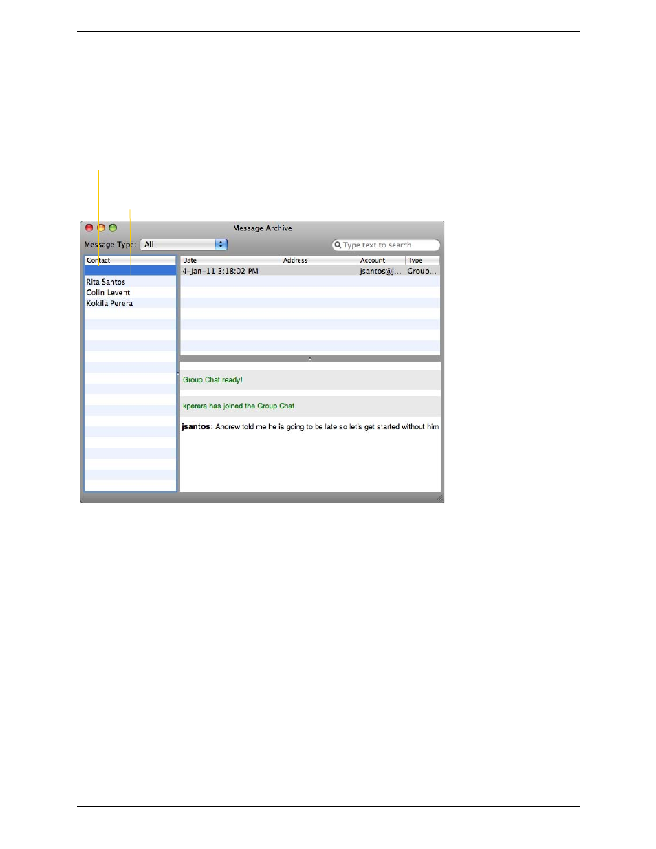 5 viewing the message archive, Viewing the message archive | CounterPath Bria 3.5.1 for Mac User Guide - Enterprise Deployments User Manual | Page 35 / 76