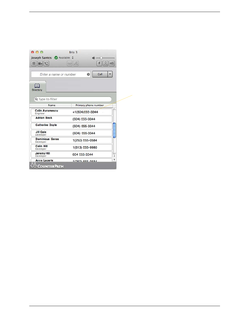 3 the directory tab, The directory tab | CounterPath Bria 3.5.1 for Mac User Guide - Enterprise Deployments User Manual | Page 55 / 76