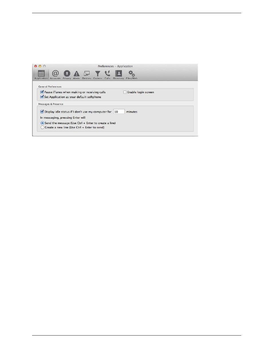 2 general preferences, General preferences, Preferences – application | CounterPath Bria 3.5.1 for Mac User Guide - Enterprise Deployments User Manual | Page 62 / 76