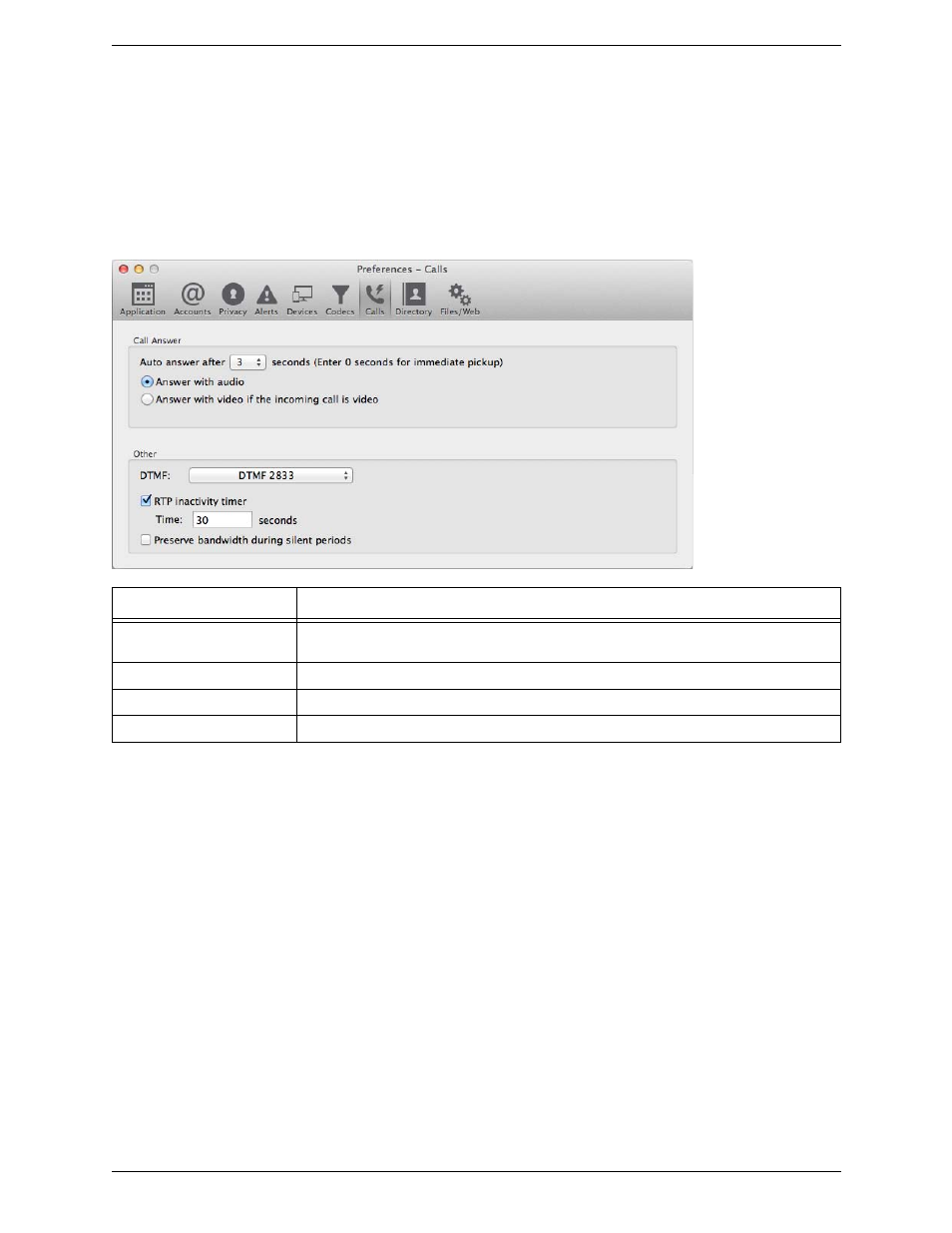 Preferences – codecs, Preferences – calls | CounterPath Bria 3.5.1 for Mac User Guide - Enterprise Deployments User Manual | Page 67 / 76