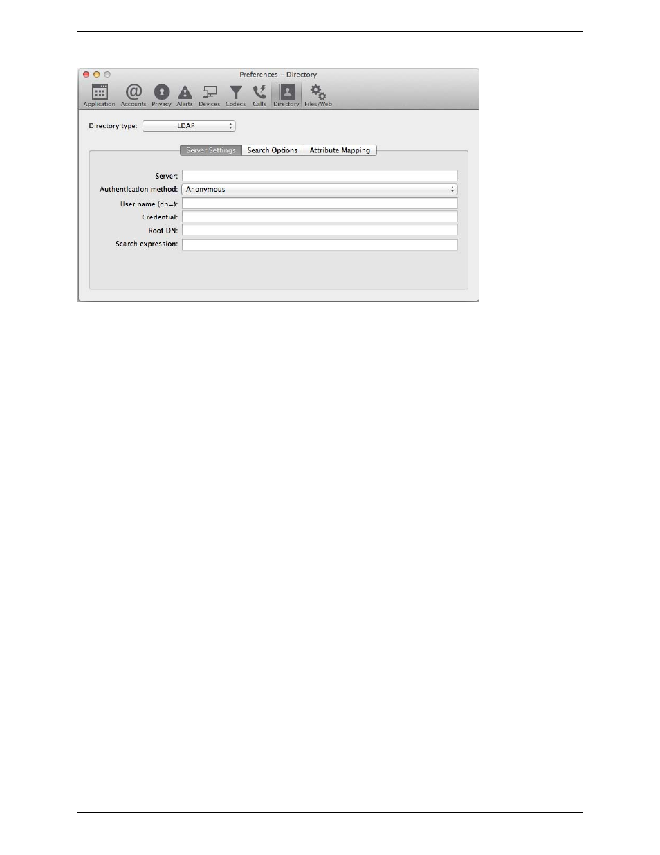 Preferences – directory | CounterPath Bria 3.5.1 for Mac User Guide - Enterprise Deployments User Manual | Page 68 / 76