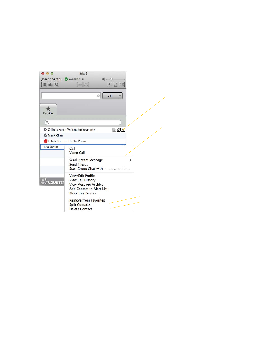 2 the favorites tab, The favorites tab | CounterPath Bria 3.5.1 for Mac User Guide - Retail Deployments User Manual | Page 50 / 88