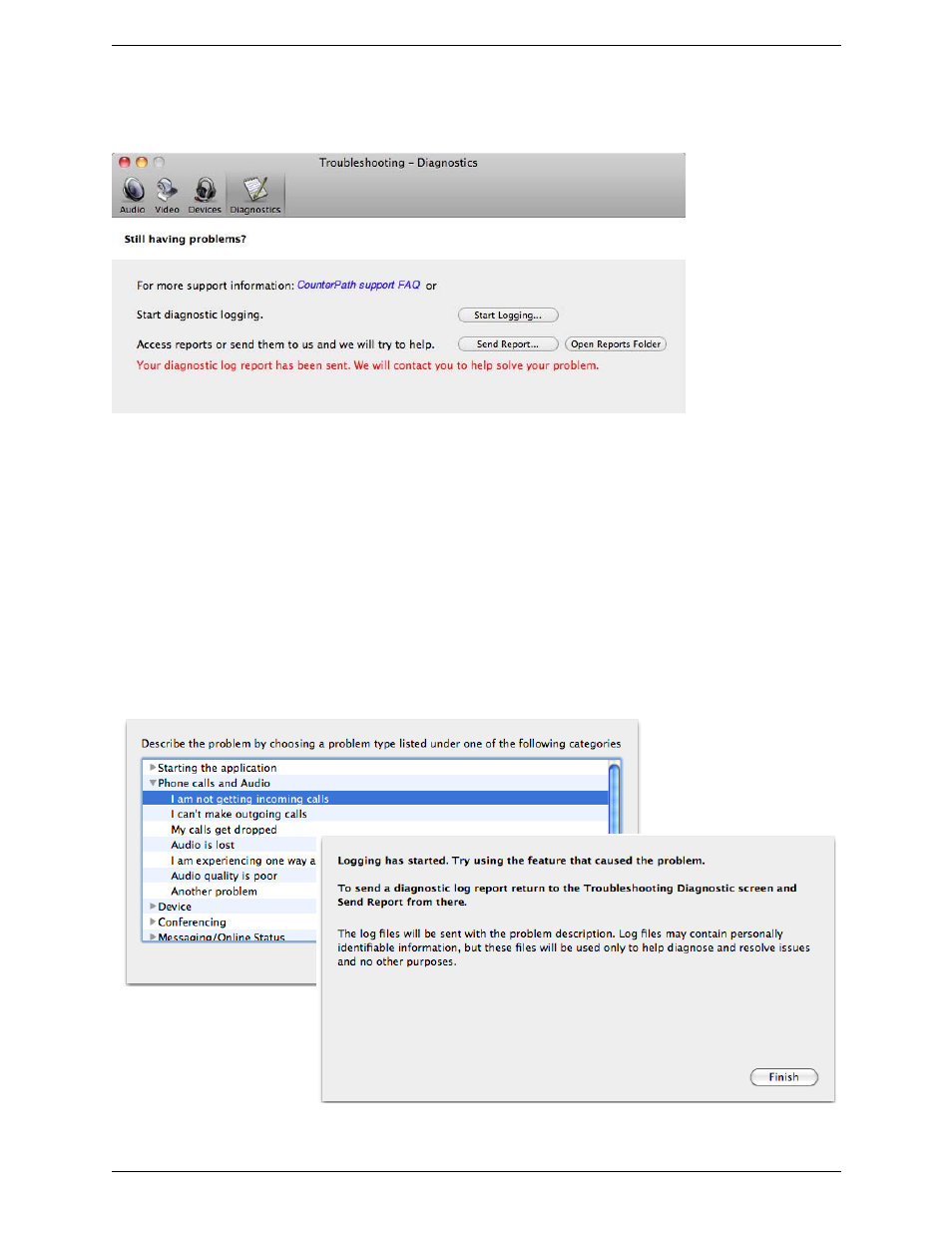 Diagnostics | CounterPath Bria 3.5.1 for Mac User Guide - Retail Deployments User Manual | Page 80 / 88