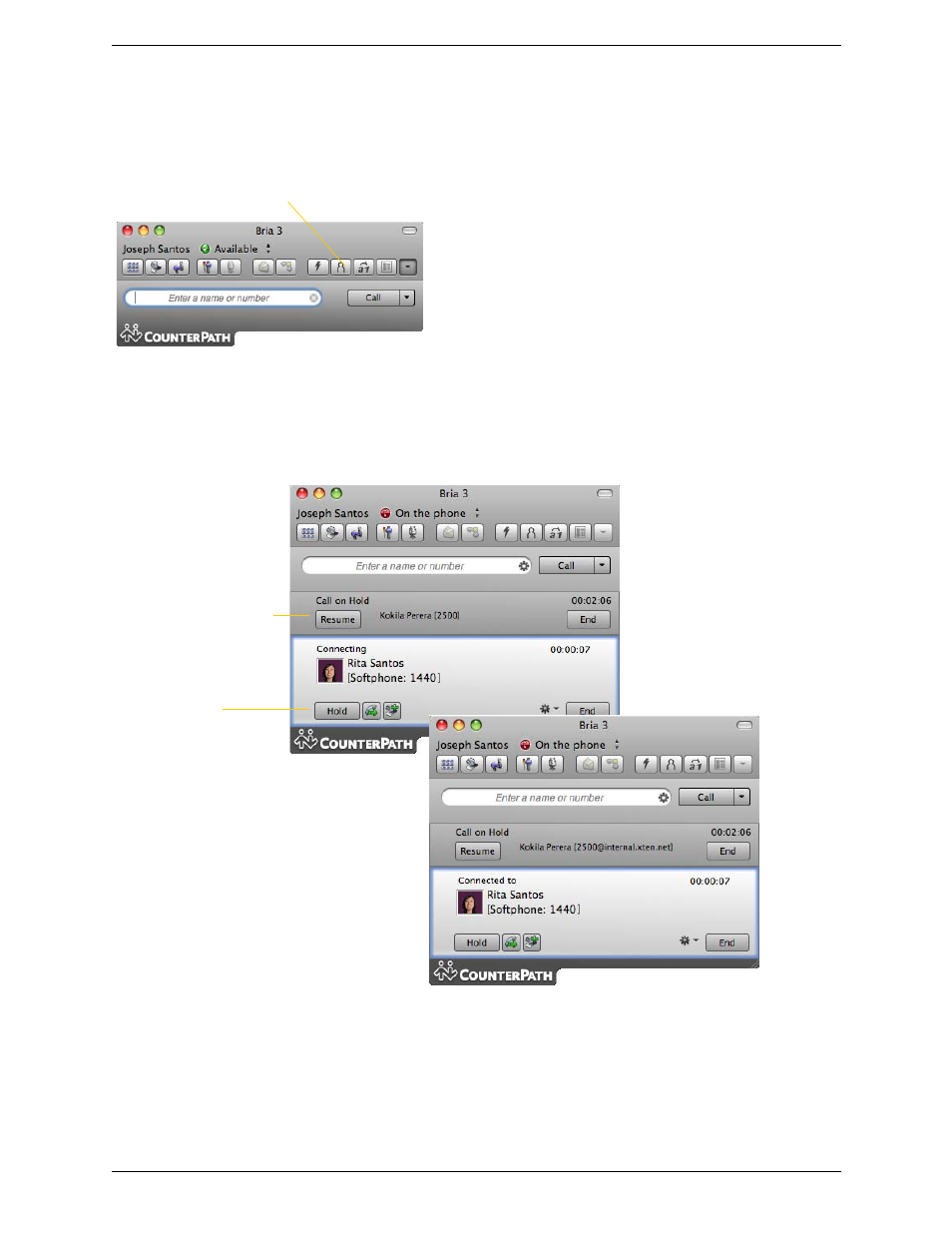 Hiding your identity (anonymous calling), Placing another call | CounterPath Bria 3.4 for Mac User Guide - Retail Deployments User Manual | Page 18 / 90