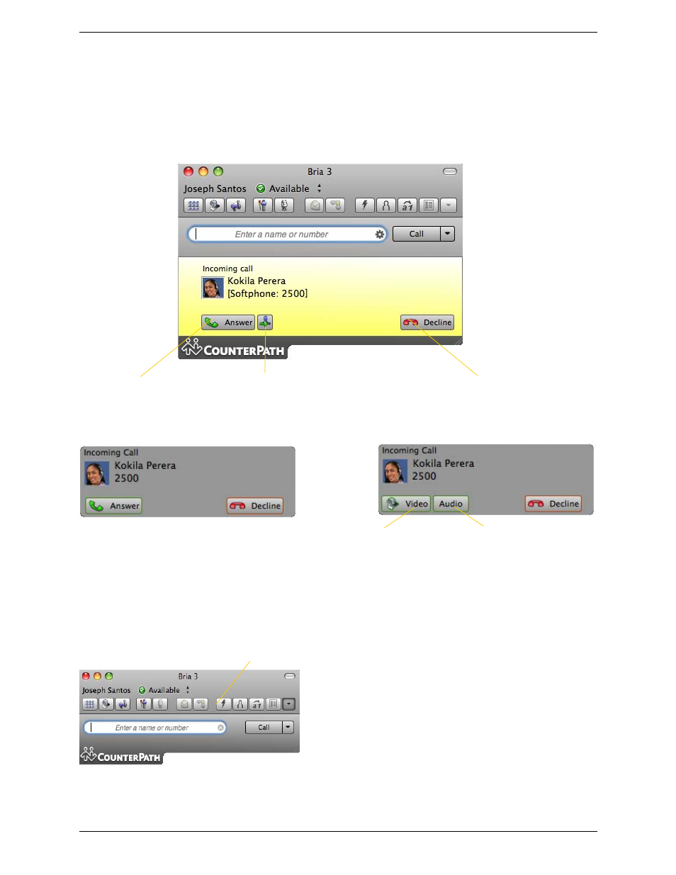 3 handling incoming calls, Handling incoming calls, Auto answer | CounterPath Bria 3.4 for Mac User Guide - Retail Deployments User Manual | Page 19 / 90