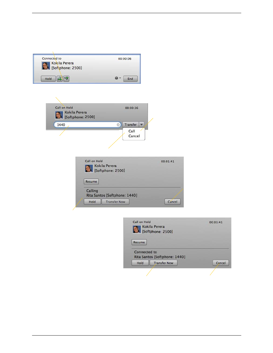 Attended transfer – call then transfer | CounterPath Bria 3.4 for Mac User Guide - Retail Deployments User Manual | Page 22 / 90