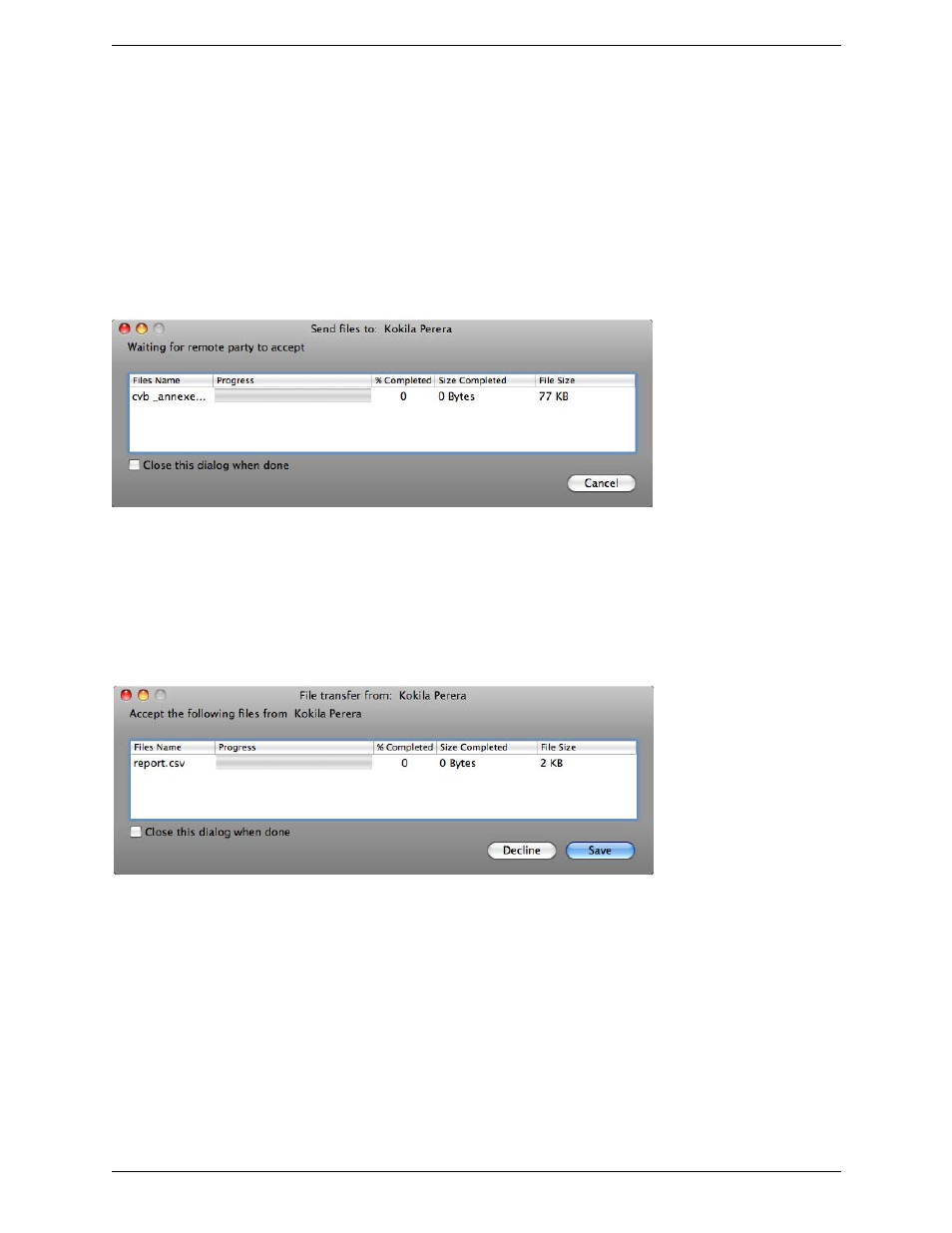 6 sending and receiving files, Sending and receiving files, Sending files | Receiving files | CounterPath Bria 3.4 for Mac User Guide - Retail Deployments User Manual | Page 34 / 90