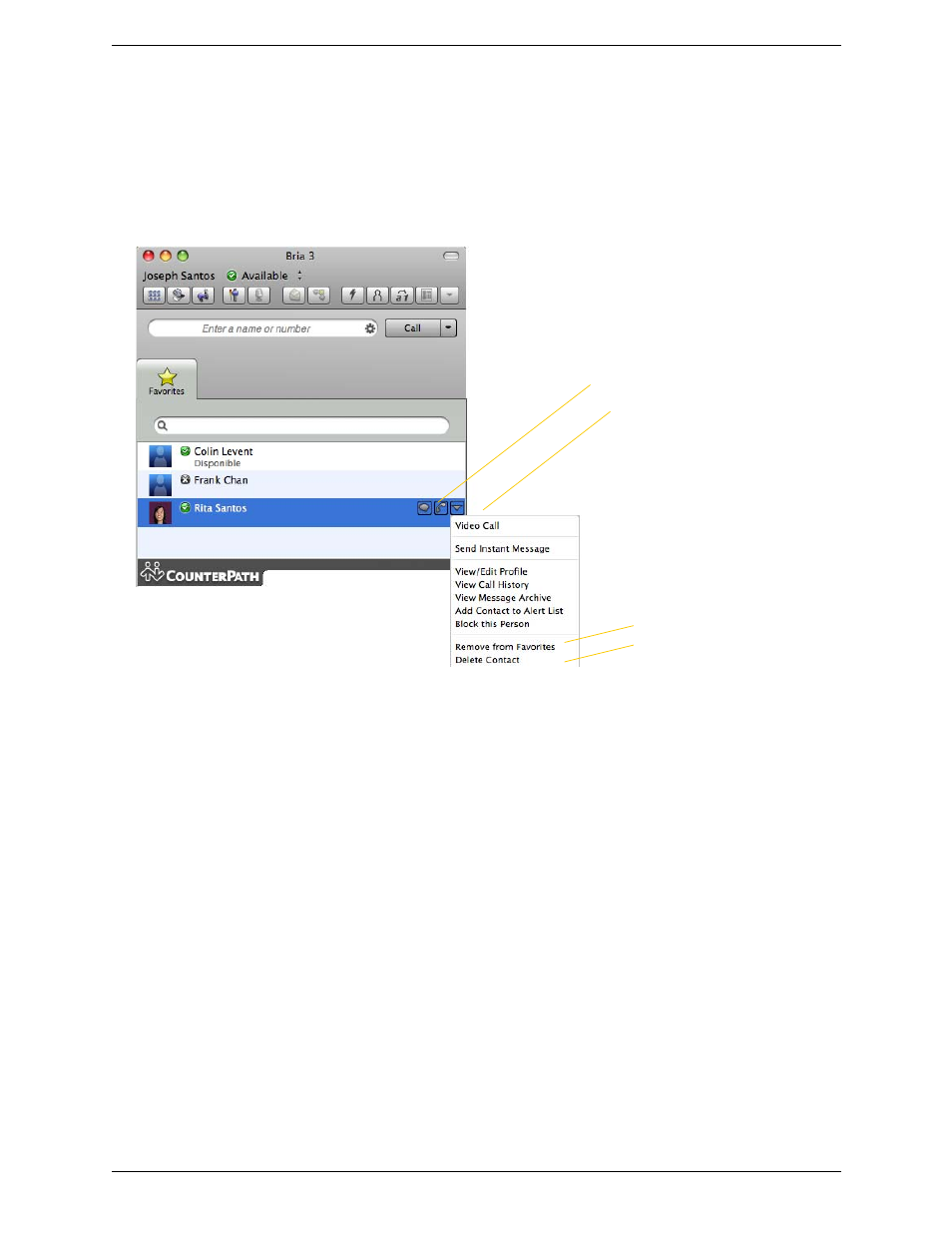 2 the favorites tab, The favorites tab | CounterPath Bria 3.4 for Mac User Guide - Retail Deployments User Manual | Page 50 / 90